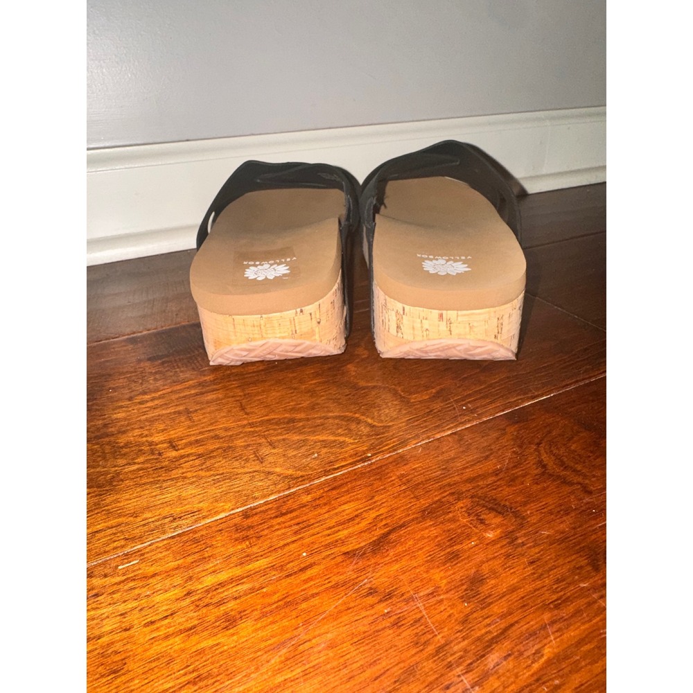 Yellow Box Womens Black Crisscross Strap Cork Platform Wedge Slide Sandals 9M - Picture 3 of 4
